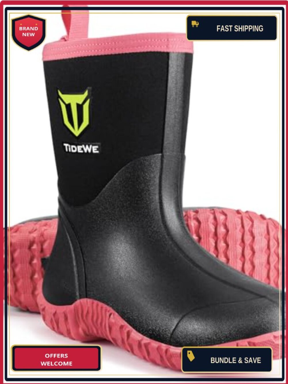 Waterproof Mid Calf Rain Boots, 6mm Neoprene Insulated Hunting Work Boots with